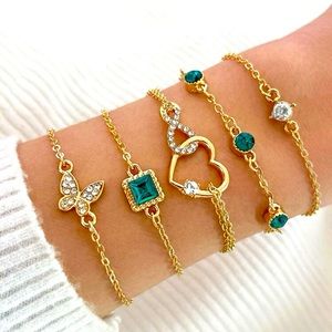 5pcs/set Rhinestone Butterfly & Heart Decor Bracelet